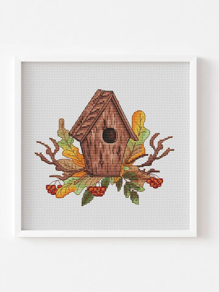 Bird house Cross Stitch Pattern, House Cross Stitch Pattern, Birdhouse Cross Stitch, Autumn Cross Stitch Pattern, Instant Download PDF