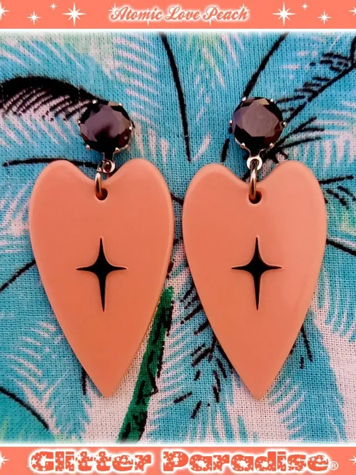 Atomic Love Deluxe - Earrings - Heart Drop - Retro Valentines Jewelry - Black Heart - 50s Lovers Earrings - Love Jewelry - Glitter Paradise®