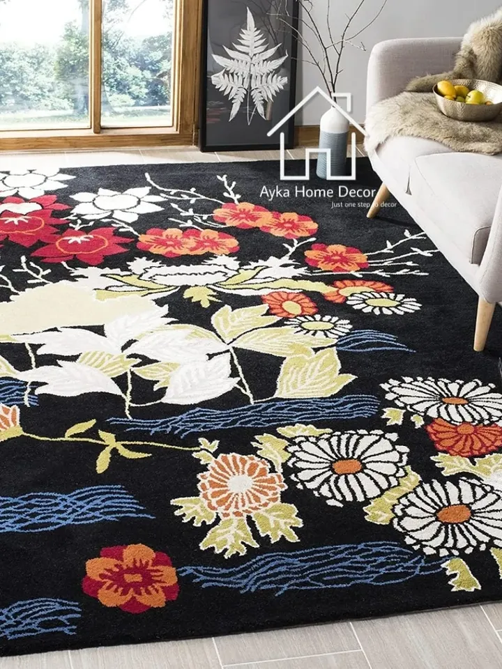 Ayka Flora HandMade Tufted 100% Fine wool Trending carpets and rugs for Living Room and for kids room / Flower Design Rug / Christmas Gift