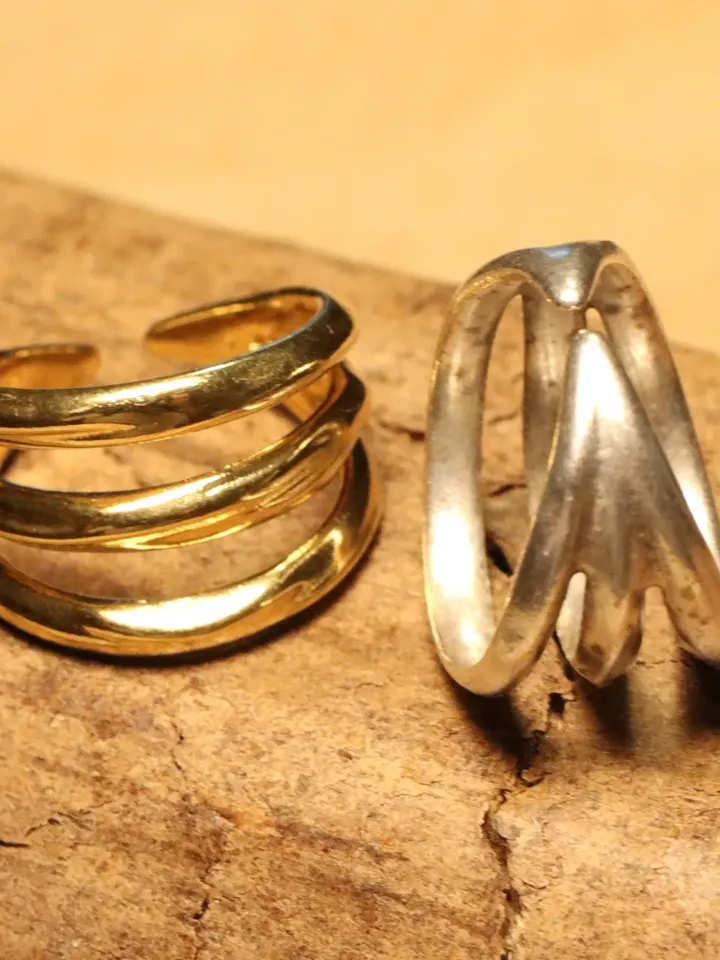 Triple Band Ring in Silver or Gold | Geometric Ring with Parallel Lines | Contemporary Jewelry for Her | Modern Ring for Mom / Sister