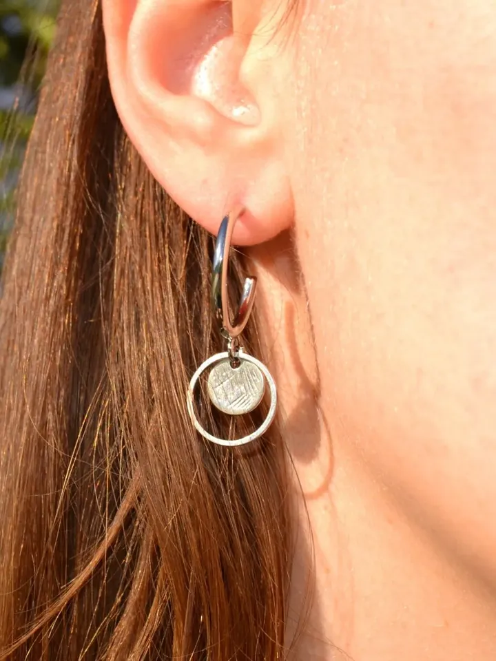 Dangle Hoops with Coin Charm, Silver Circle Disk Earrings, Dainty Minimalist Jewelry Women, Boho Open Hollow Hoops with Coins, Gifts for Her