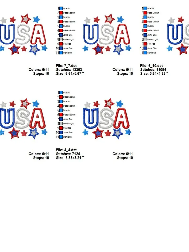 4th of July USA applique Machine embroidery design