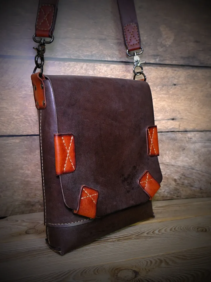 Messenger bag with shoulder  belt + tutorial - PDF leather pattern.BG23