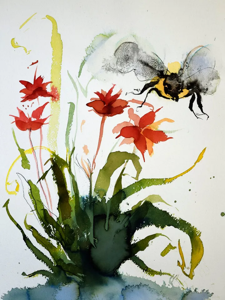 Watercolor Paints, Bee Painting, Floral Painting, Botanical Wall Art, Honey Bee, Watercolor Art, Watercolor Illustration, Nursery Wall Art,