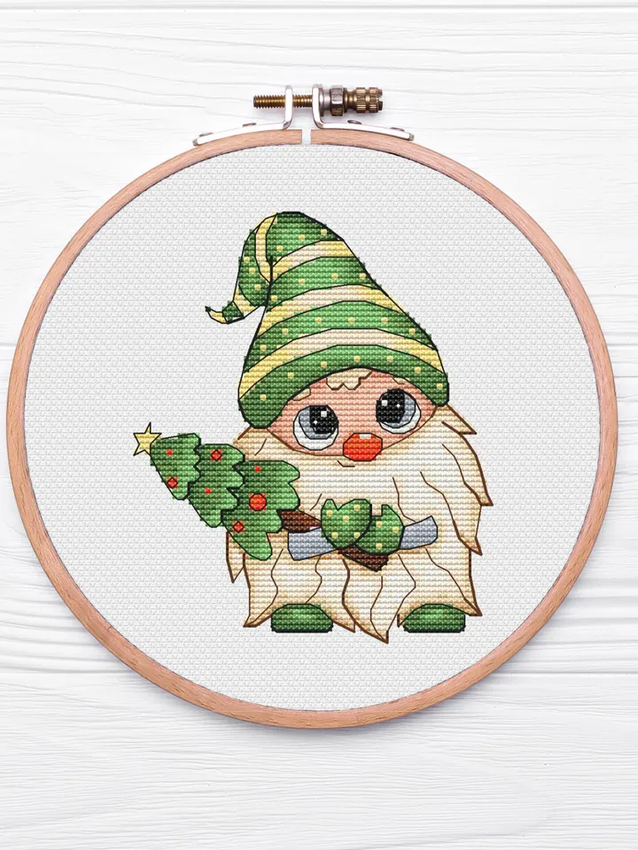 Gnome Cross Stitch Pattern PDF, Scandinavian Gnome Cross Stitch Chart Instant Download, Fall Hand Embroidery Pattern