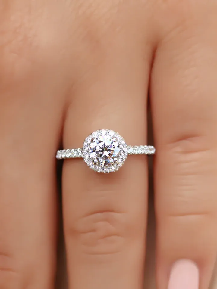 ROUND HALO RING | Round Cut 1.5 Ct Simulated Diamond Gold Ring | Women Halo Diamond Engagement Eternity Ring | Women Wedding Gifts