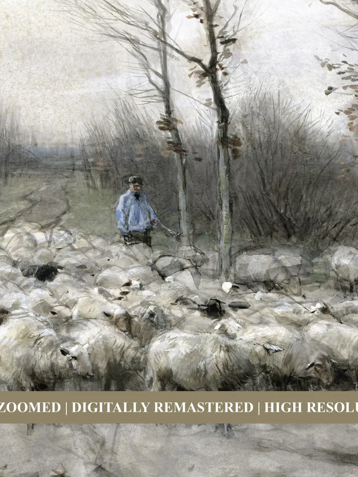 Sheep Painting Vintage Art Print, Muted Tones Farmhouse Decor, Printable Wall Art | 81