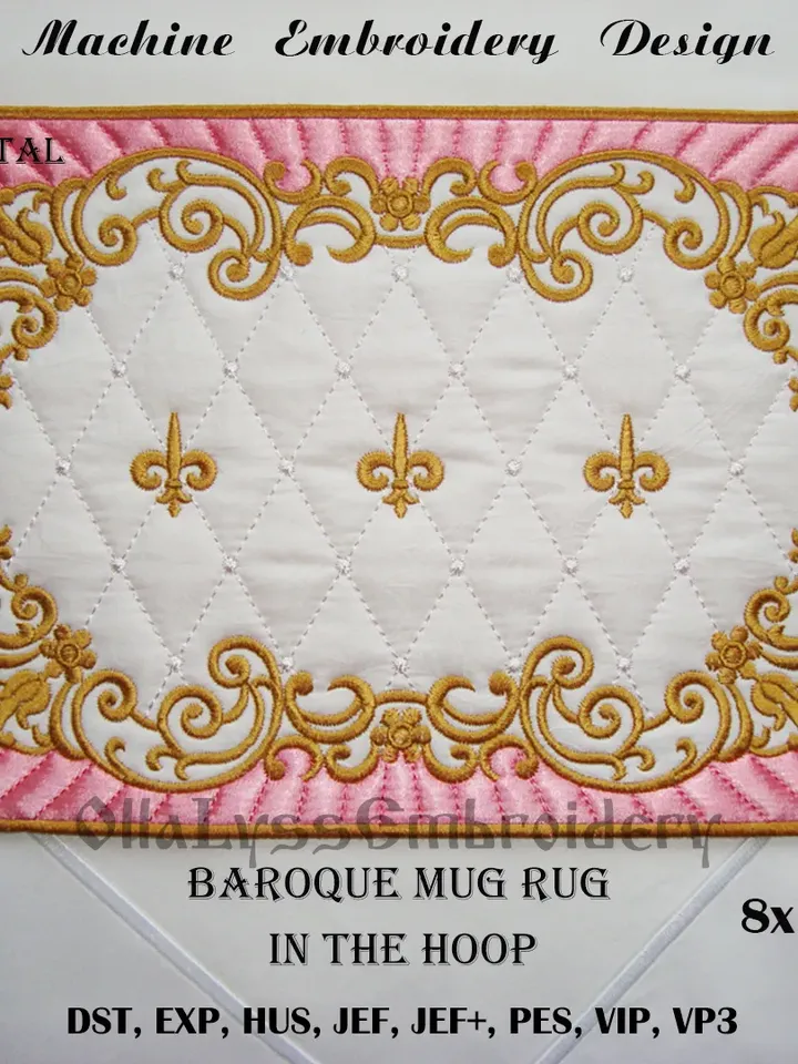 Baroque Mug Rug ITH embroidery design