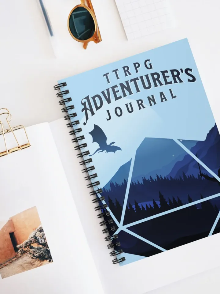 Blue Polyhedral Dragon Landscape Spiral Notebook - Ruled Line | TTRPG Journal, Tabletop Roleplaying Logbook, Notebook for DnD & Pathfinder