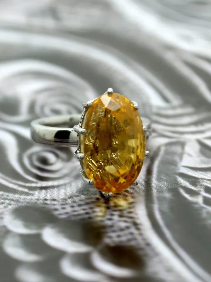 Natural Citrine Ring- 925 Sterling Silver Ring- Solitaire Ring- Long Oval Ring- Birthstone Ring- Engagement Ring- Full Finger Ring
