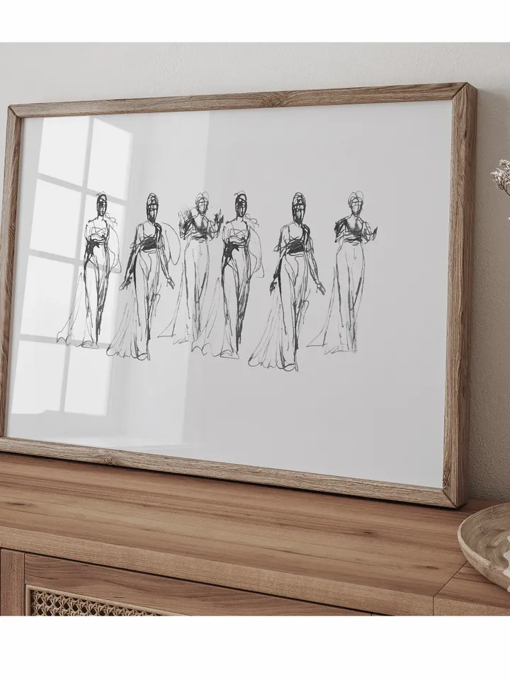 Vintage Fashion Sketch Wall Art Print, Antique Female Figurative Minimalist Drawing, Printable Downloadable Decor | 98