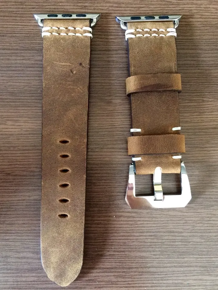 Apple Watch Series 6 Space Gray Watch Band, Brown Vintage Leather Watch Straps for Apple Watch 40mm 44mm, Personalise Valentines Gift Ideas