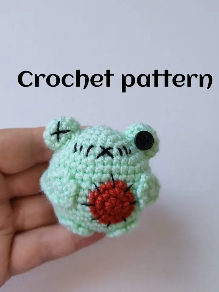 Crochet zombie frog pattern, crochet frog plushie, crochet zombie, amigurumi frog