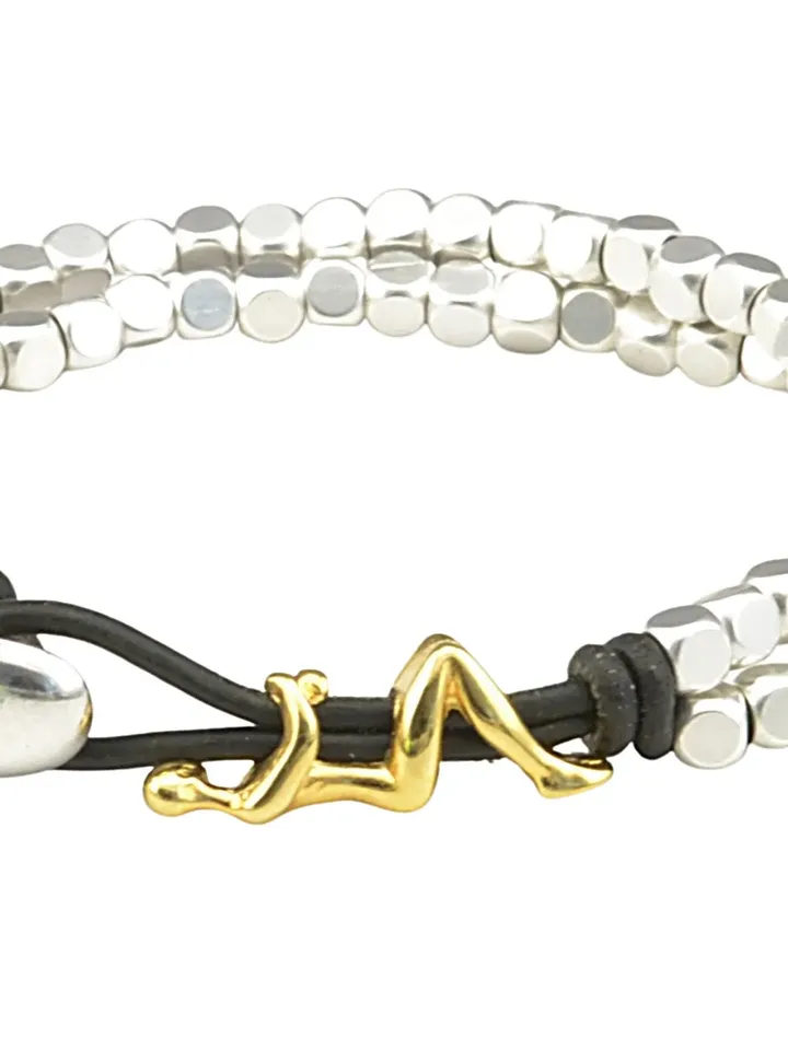 Women Beaded Bracelet, Gifts for Mom Uno de 50 Style, Square Beads Bracelet, Gold Woman Charm, Double Strand Bracelet, Trendy Modern Jewelry