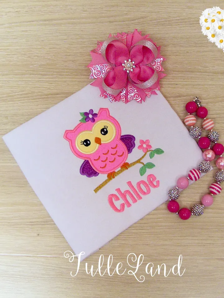 Owl Birthday for girl Design Applique for Machine Embroidery