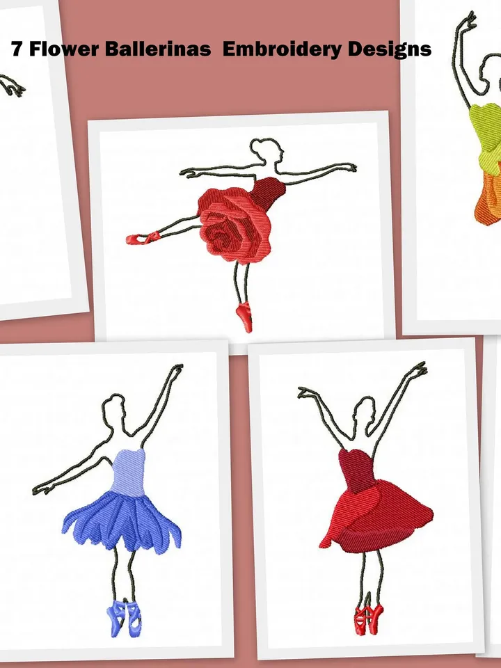 50% off,7 Flower Ballerinas Embroidery Design Pack,Flower Ballerinas,Instant Download,Applique,Digital Machine,Gnomes,Dst,Jef,Xxx,Pes,Hus.
