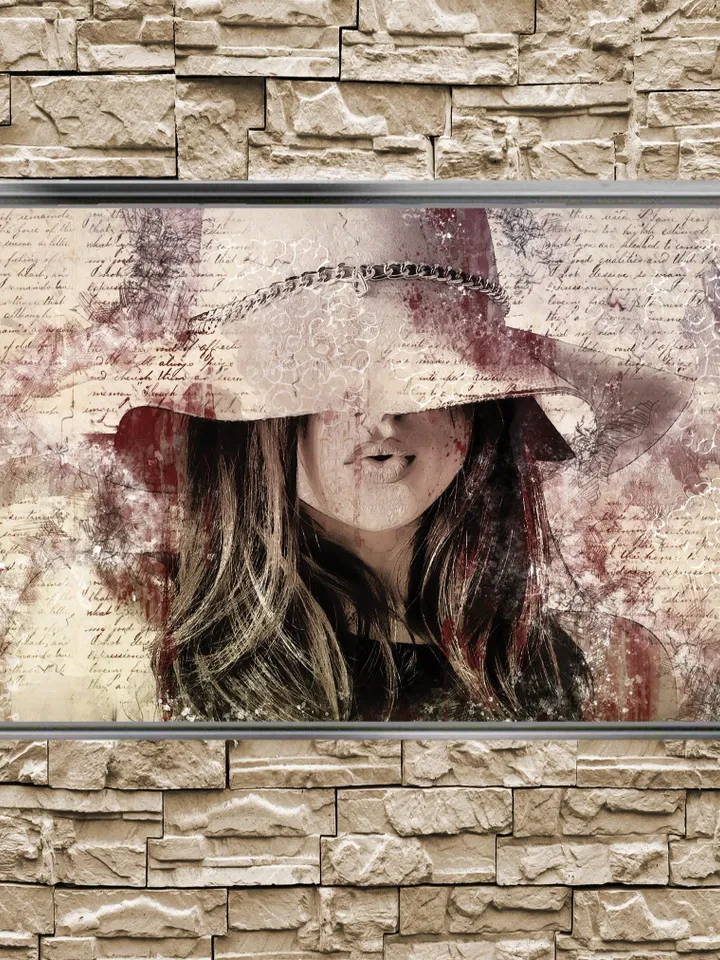 The woman with hat Print on Canvas , Floating Frame Option, Modern Wall Art, Extra Large Canvas Wall Art