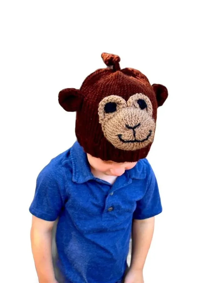 Knitted Monkey Hat, Wild Animal Photo Shoot, Safari Themed Party, Child Hats, Gender Reveal, Toddler, Child, Sizes: 1-3 Years & 4-12 Years