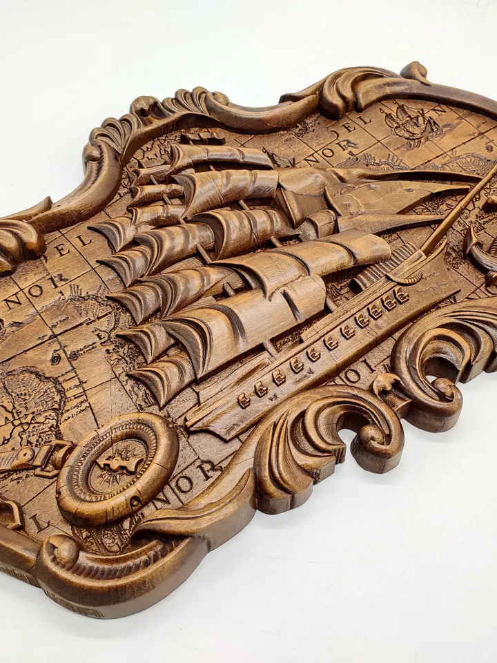Sailors gifts, Fathers day gifts, A ship, Wooden Carver Panel a ship, Wooden Gift on the wall, carved wood wall art