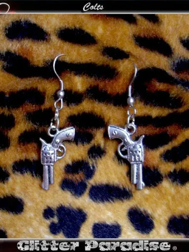 Colts - Earrings - Revolver - Pistols - Guns - Cowboy - Cowgirl - Western - Wild Old West - Bang - Weapon - Shoot - Kill - Glitter Paradise®