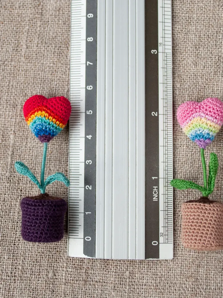 Miniature Rainbow HEART potted, Crochet heart flower decoration, Cute desk decor, Cheer up gift, Mini plant fairy garden