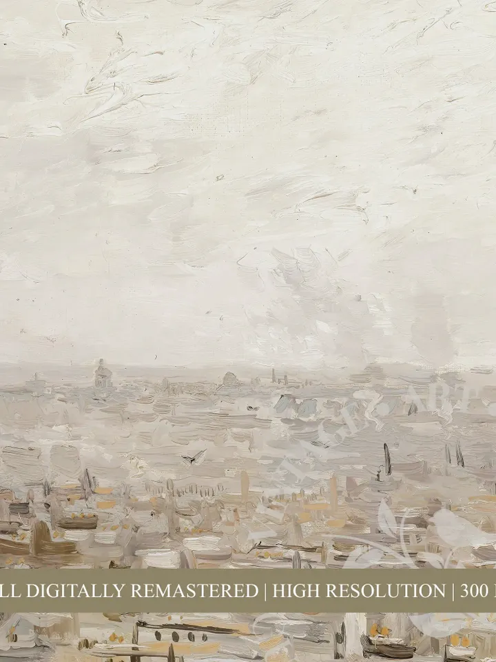 Abstract Vintage French Cityscape Oil Painting, Neutral Large Landscape Wall Art, PRINTABLE Downloadable Decor | 226