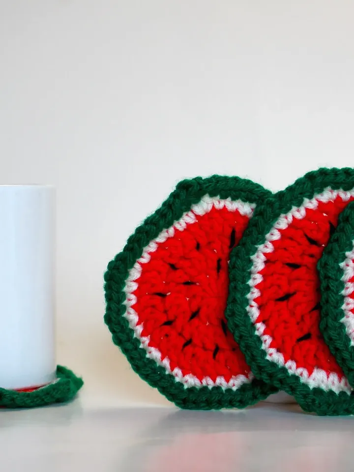 Crochet Yarn Watermelon Coasters, July 4th Home Décor, Summer Time Celebration Decorations, Drink Cozies, Fruit Food Coasters, Gifts for Her