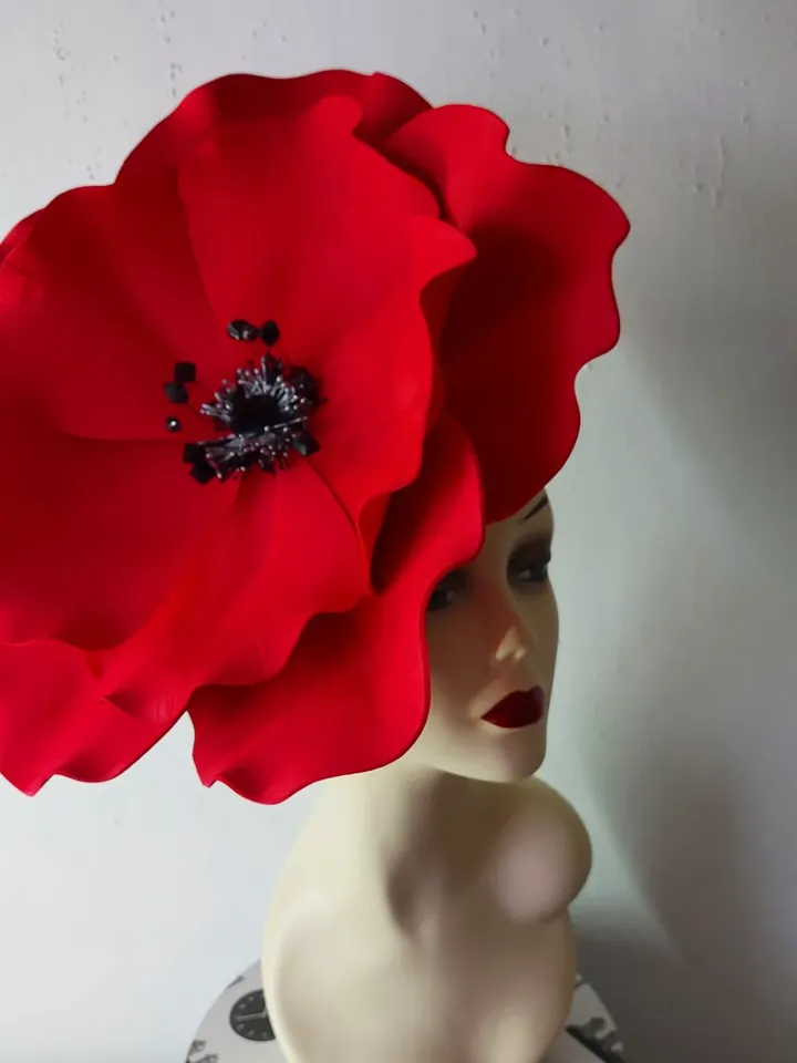 Large poppy Fascinator Kentucky Derby Hat, Flower headband, Tea Party Hat, Royal Ascot Hat, Festival hat, Derby 2023