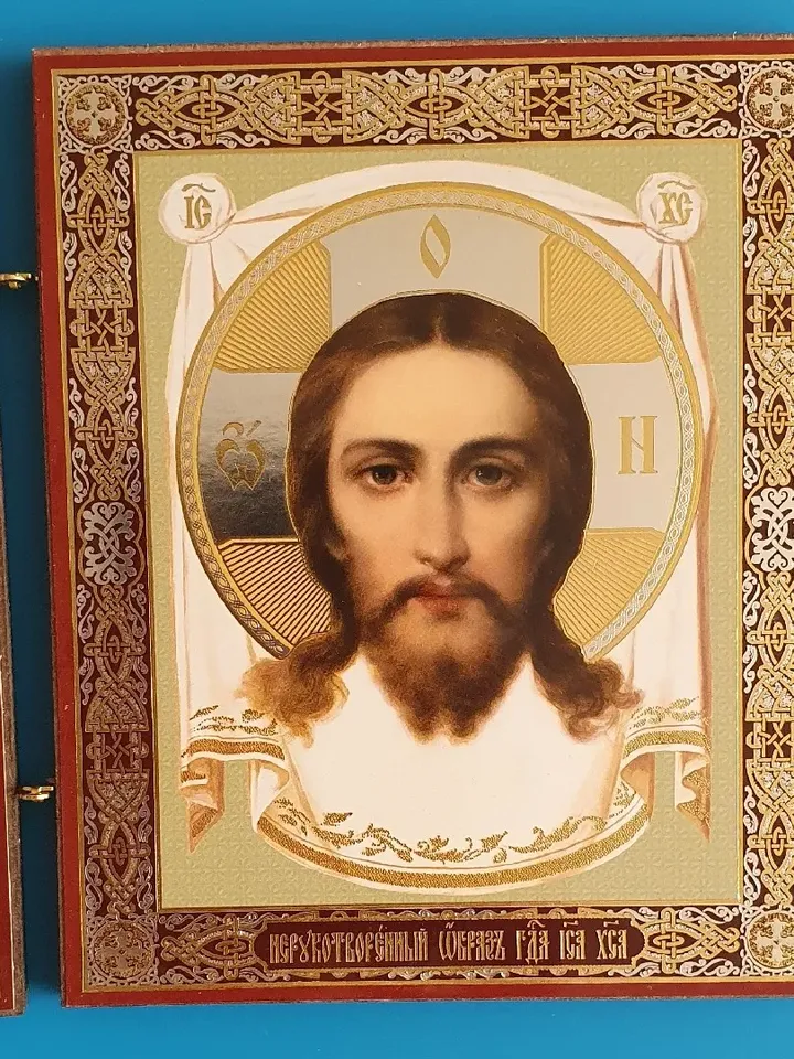 Orthodox foldable wooden icon Jesus Christ and Kazan Mother of God 9x5.2 inches free shipping