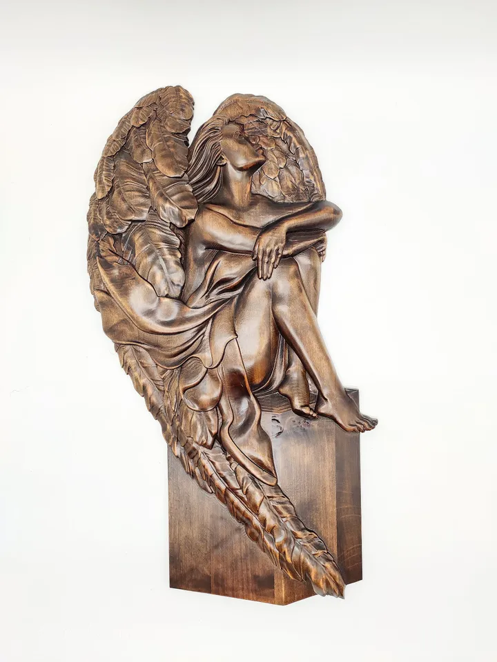 Wood Angel, Carved Angel Wood, Wooden Angel wall art, Wooden Angel Decoration, Wood Angel Figurine, Home Decor, Religious carwed wall panel