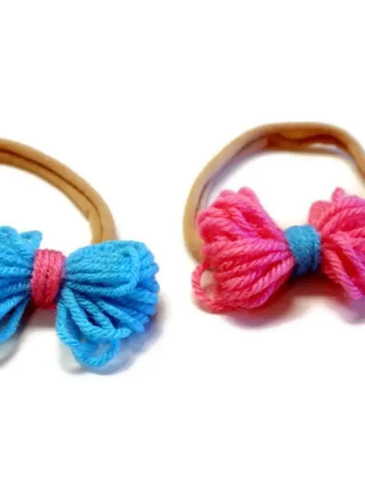 Spring Themed Hair Bow Set, Pink and Blue Outfit Accessories, Baby Blue Photoshoot Props, Baby Girl Gifts, Newborn Baby Nylon Band Headbands