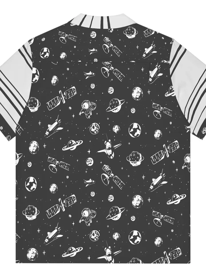 Spaceman Hawaiian Shirt | Short Sleeve Space Hawaiian Aloha Button Shirt, Tropical Christmas Vacation Top, Polyester Summer Beach Gift