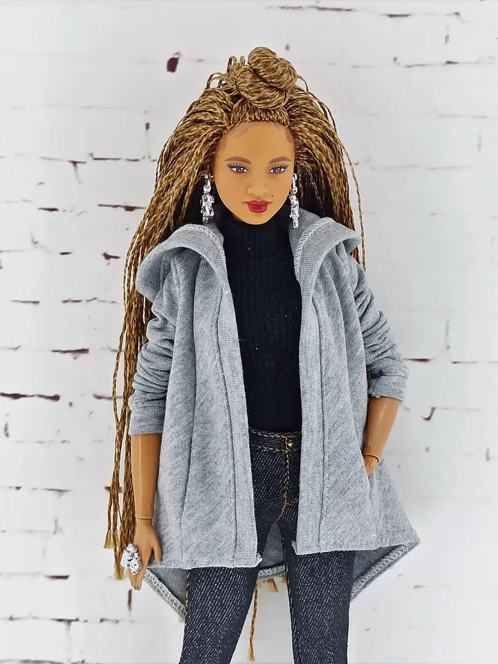 Set of jeans, bodysuit and cape with hood