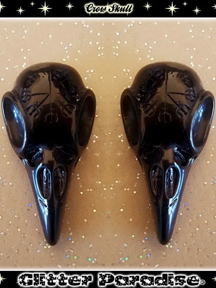 Crow Skull - Boucles d'Oreilles - Squelette de Corbeau - Bijoux Psychobilly Gothique - Crâne de Corbeau - Taxidermie - Glitter Paradise®