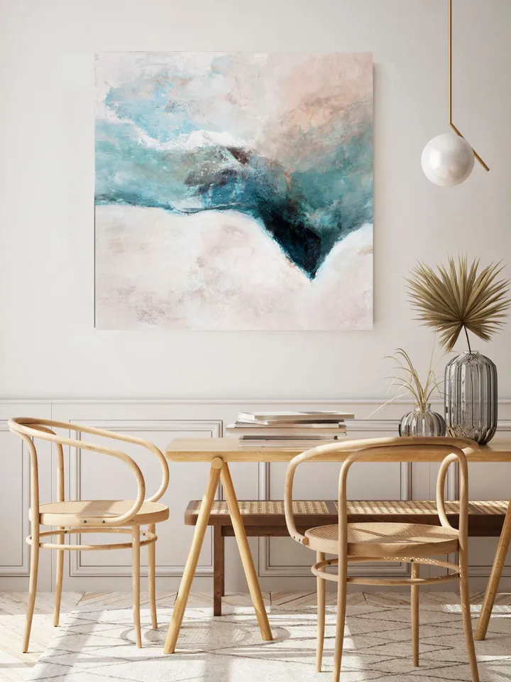 Abtract Painting Blue and White, Boho Chic Wall Art, Palette Knife Painting, Customized Acrylic Painting on Canvas, Large Wall Art Canvas