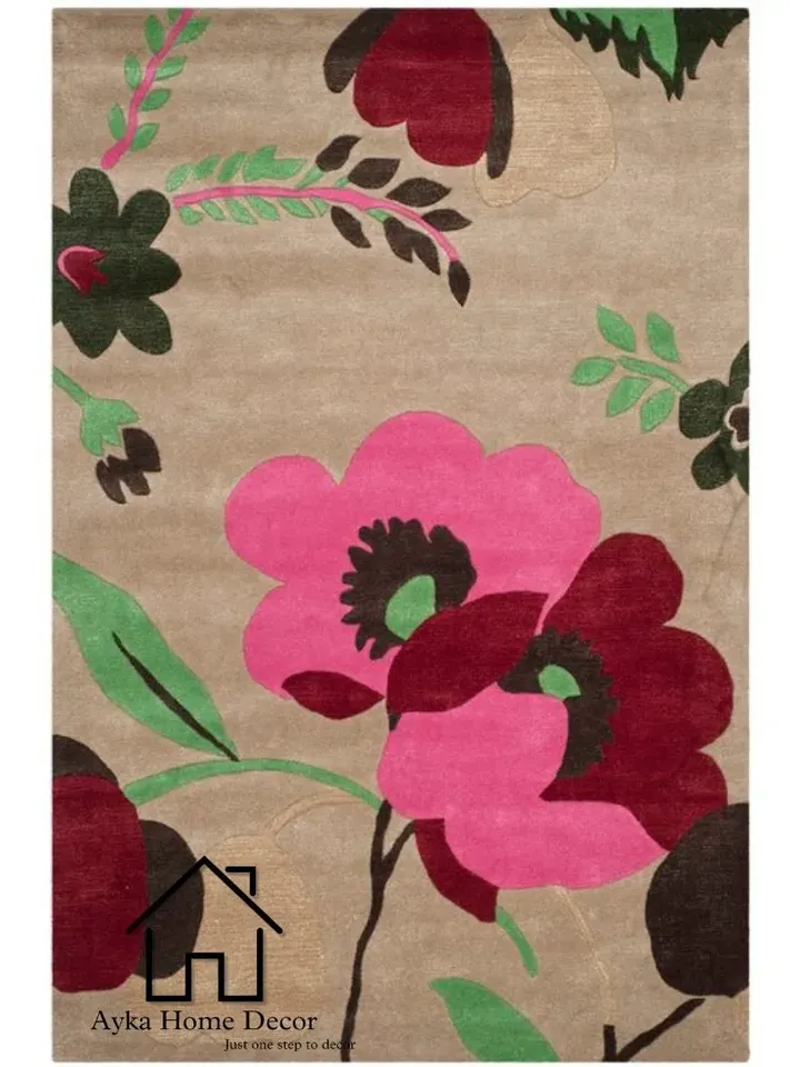 Ayka 100% Pure Woolen Area Rug For Hall Kitchen Living Room Bed Room Dining Room Kids Room Carpet / Beige Color Rug / Flower Rugs Christmas