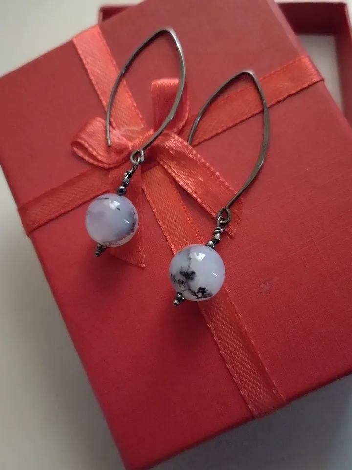 Sterling silver earrings with agate aquamarine green aventurine pearl