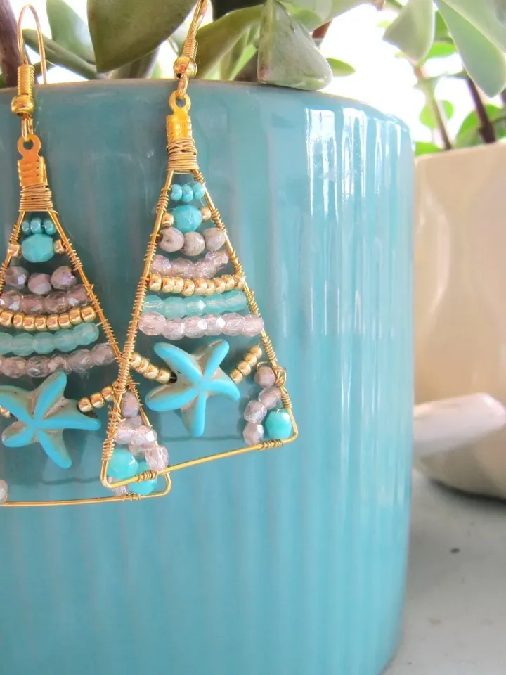 Handmade boho earrings, long earrings, hippie style earrings, summer earrings, bohemial cristal beads jewelry, blue jewelry