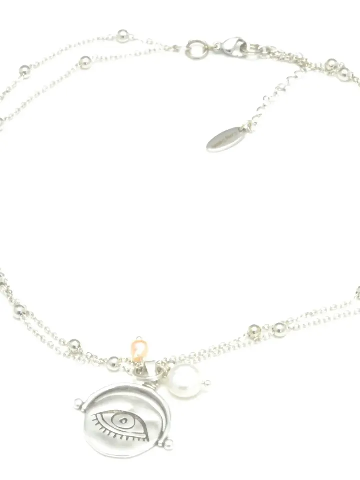 Evil Eye Necklace, Dainty Eye Necklace, Beaded Satellite Chain, Evil Eye Pendant, Silver Satellite Choker, Eye Necklace, Protection Necklace