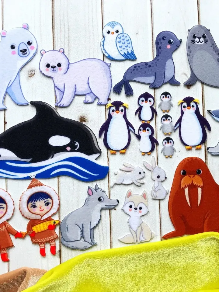 Educational tablet, Arctic animals set, Felt story, Tactile book, Figget sensory toy
