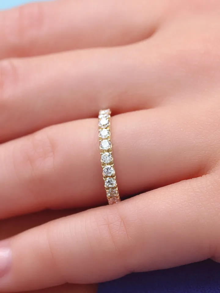 GOLD WEDDING BAND | Natural Diamond Wedding Ring | Tiny Diamonds Stacking Gold Ring | Minimalist 14k Solid Gold Ring | Gift For Wedding