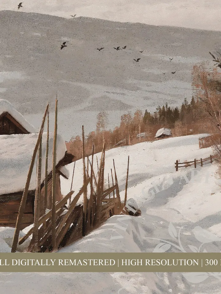 Scandinavian Wall Art Vintage Winter Print, Landscape painting, Rustic Home Decor, PRINTABLE Digital | 222