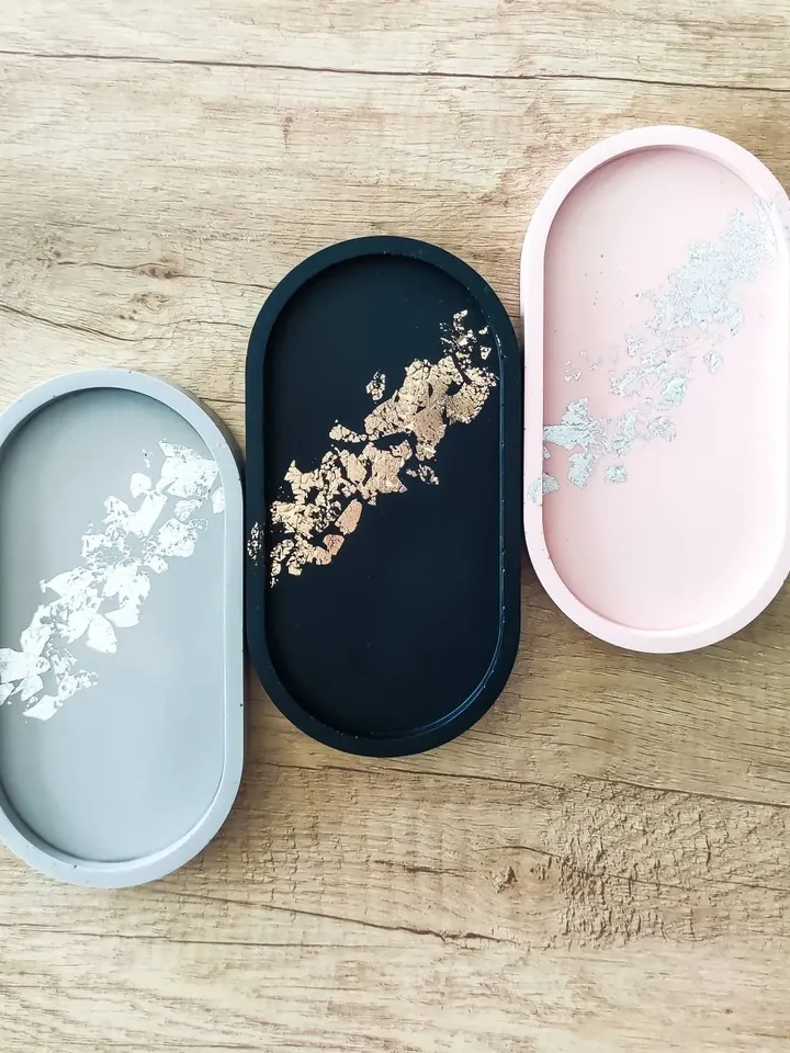 Decorative tray | Jesmonite Tray | Jewerly dish | Candle Holder Tray | Silver flakes tray