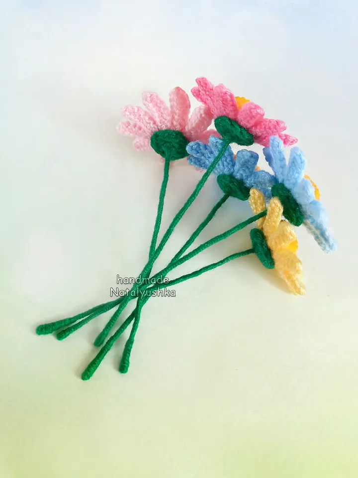 Bouquet of 5 flowers, Chamomile, Summer bouquet Daisy, Wildflowers, Crochet Interior flowers, Fake flower, White flowers