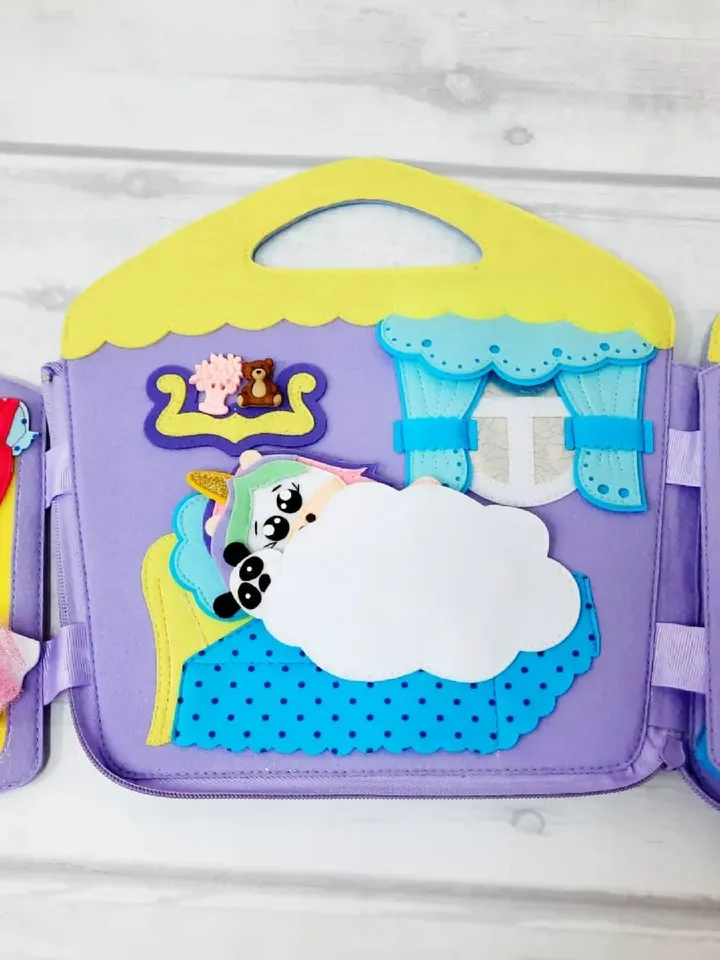 Magic unicorn house, Doll house and toy with clothes, Little girls handbag, Felt books for toddlers
