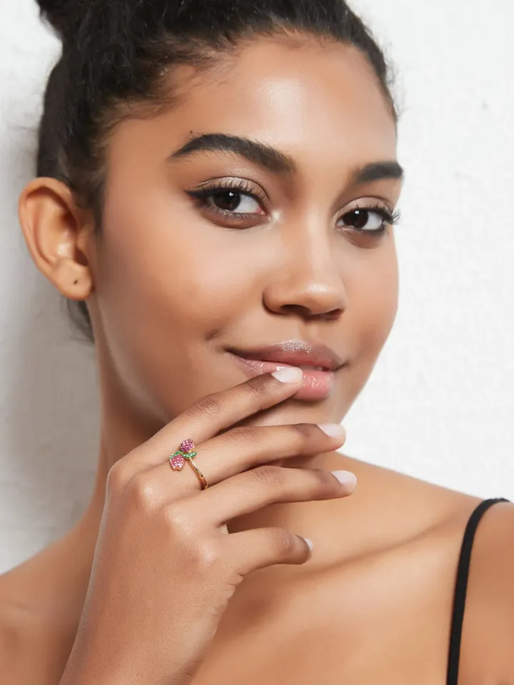 PERIMADE Crystal Tulip Cocktail Ring • Pink Tulip Flower Stacking Ring • Sterling Silver Friendship Jewelry • Trendy Best Friend Gift
