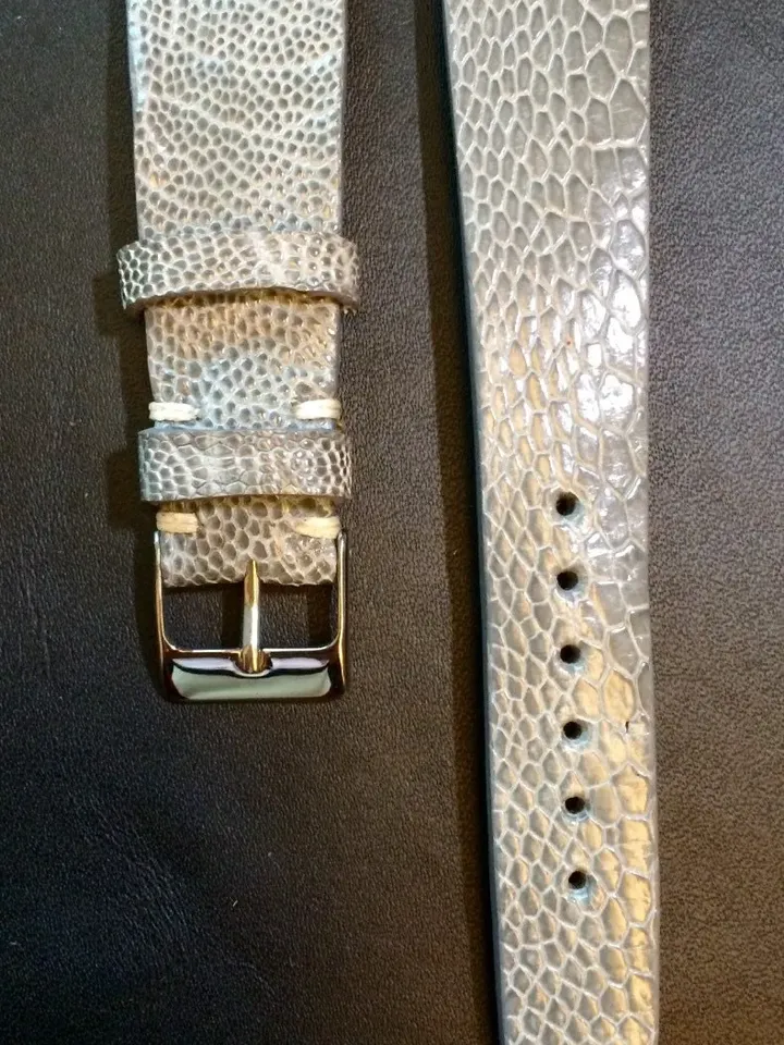 Real leather watch band, Vintage shiny grey Ostrich leg Leather  Strap, handmade watch strap, 18mm/19mm/20mm lug, 16mm buckle