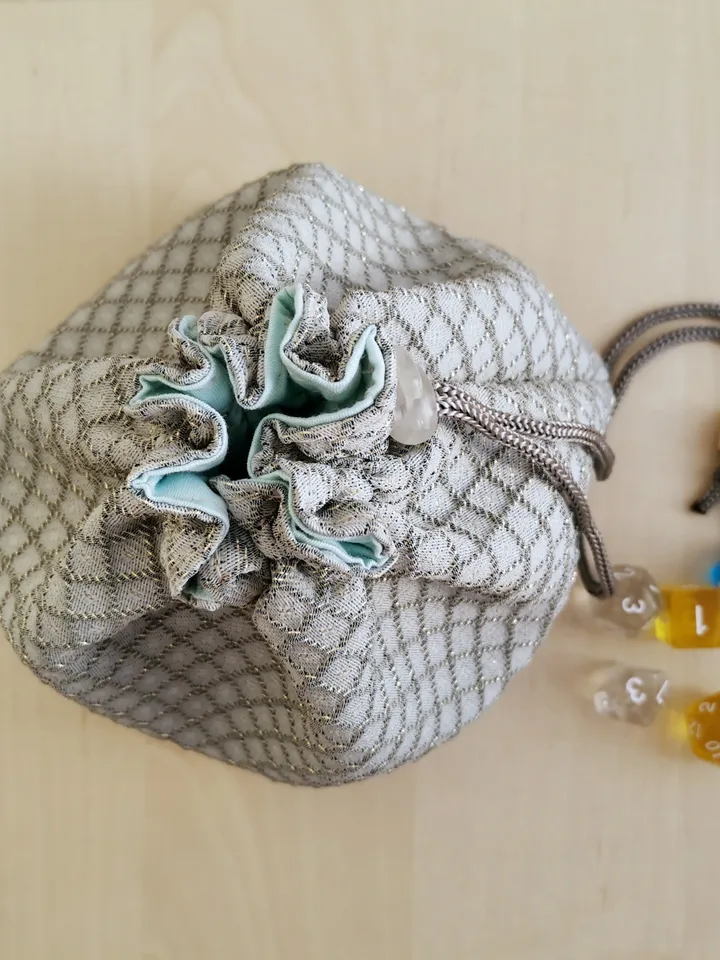 Large dice bag with pockets for 150-200 dice Silver jacquard