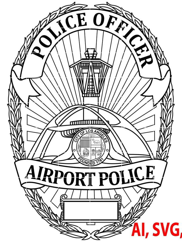 Police Badge, Airport Police, City of Los Angeles Badge, Logo, Seal, Custom, Ai, Vector, SVG, DXF, PNG, Digital
