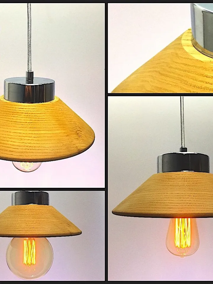 Wooden pendant light, silver chandelier, ceiling lamp